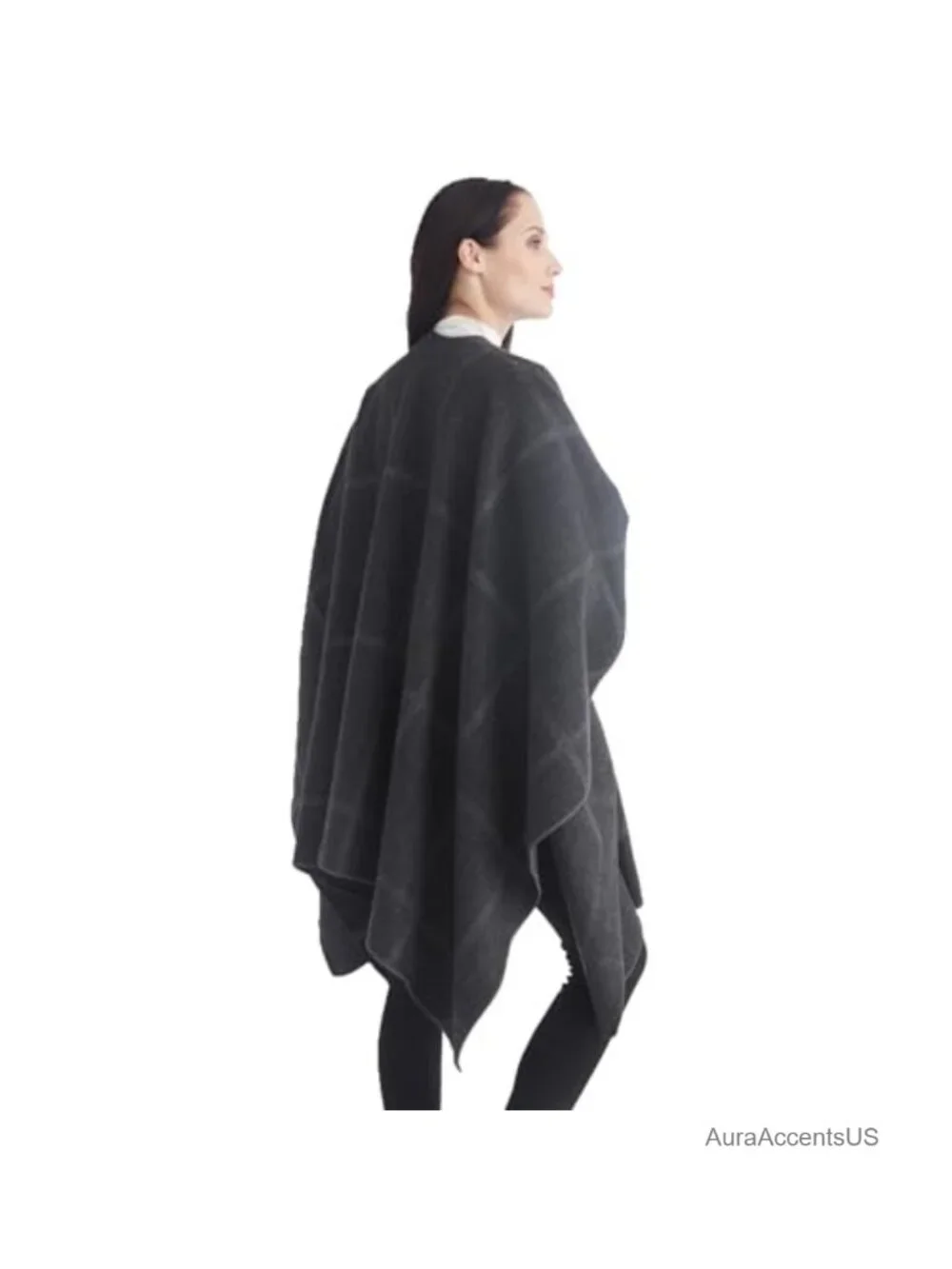 Reversible Poncho Shawl Wrap Women Soft Acrylic Polyester Open Front Travel Cape